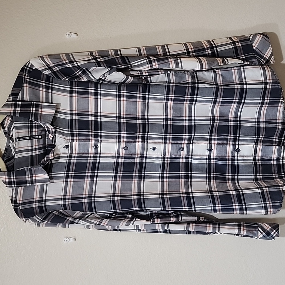 Kuhl Women’s Plaid Lexi Long Sleeve Shirt in Gray/White/Orange Tencel Size Med